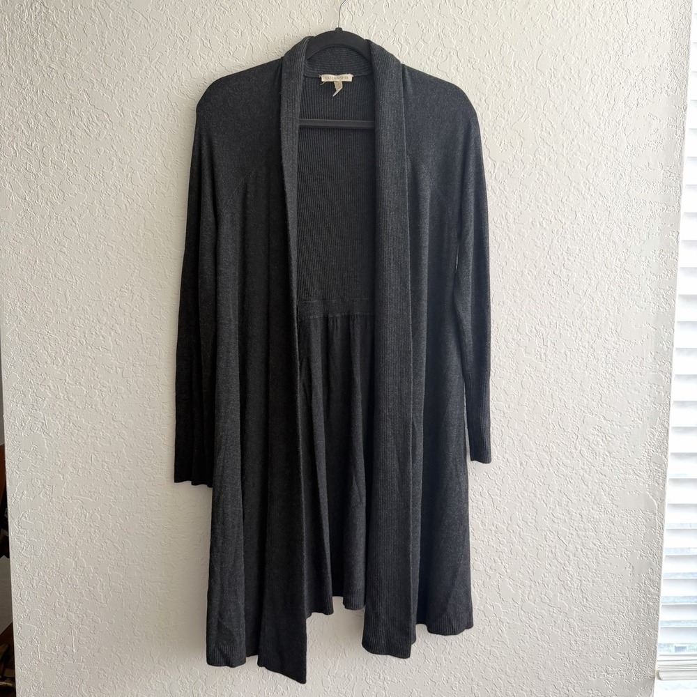 Eileen Fisher Long Cardigan Duster Medium Gray Open Front Viscose Blend Office